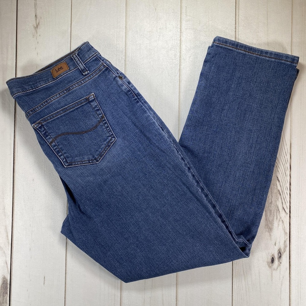 Lee Jeans Womens 12P Relaxed Fit Straight Leg Mid Rise Petite Zip Fly Stretch